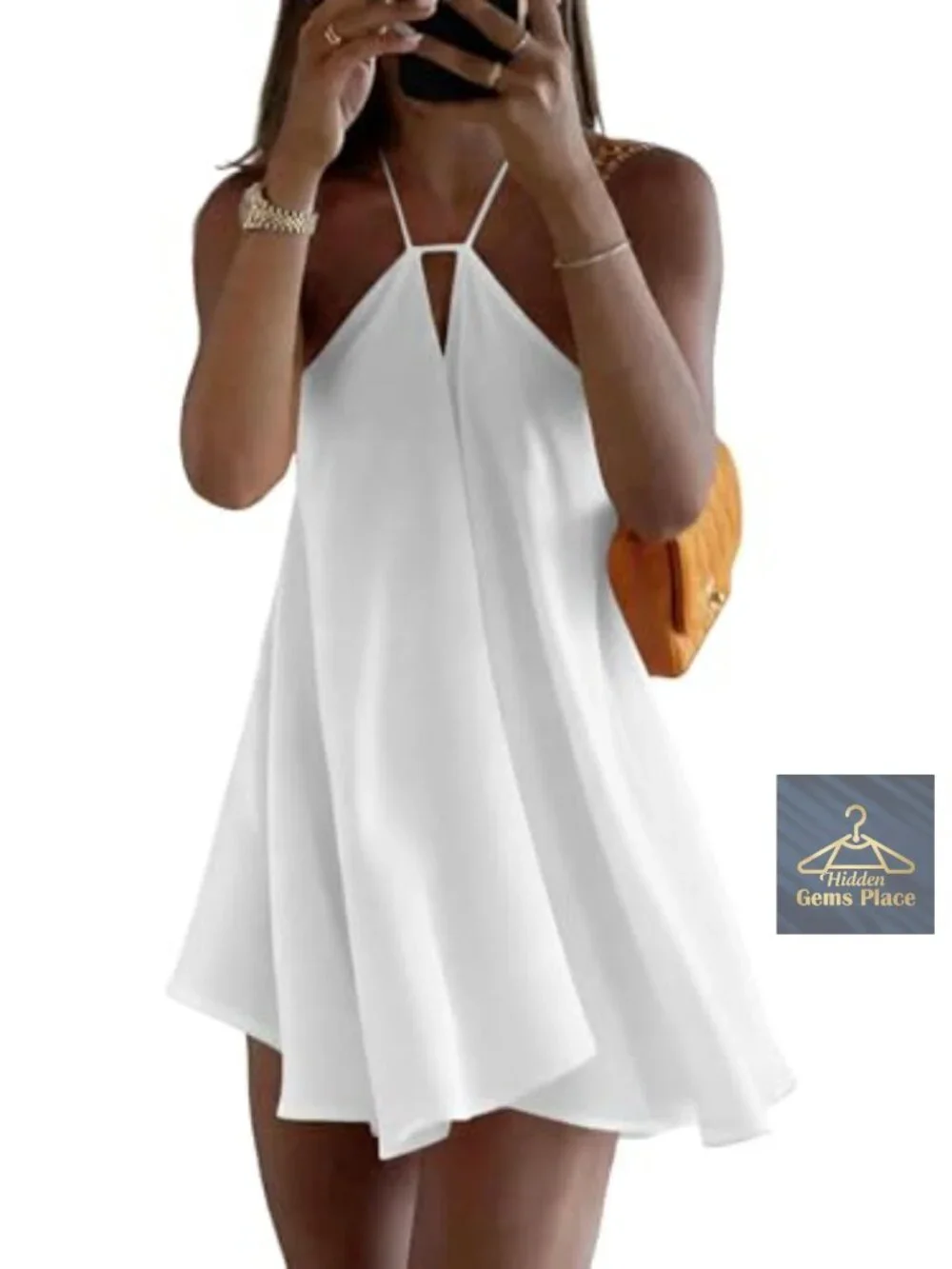Women's Halter Neck Tie Back Sleeveless Flowy Mini Sundress Beach Vacation